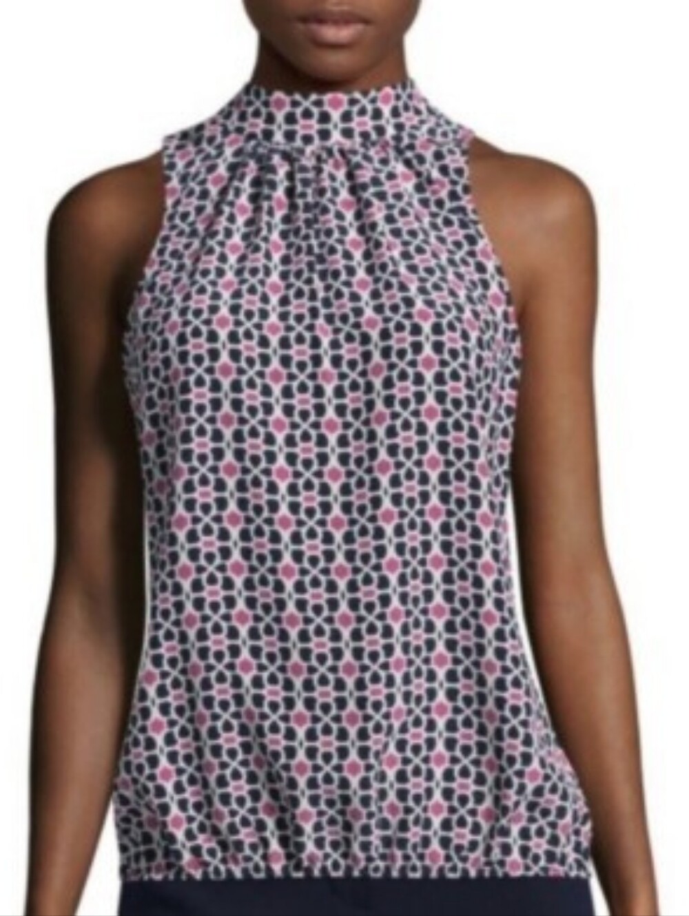 Trina Turk Sleeveless Geometric Floral Print Camisole in Black, White & Pink